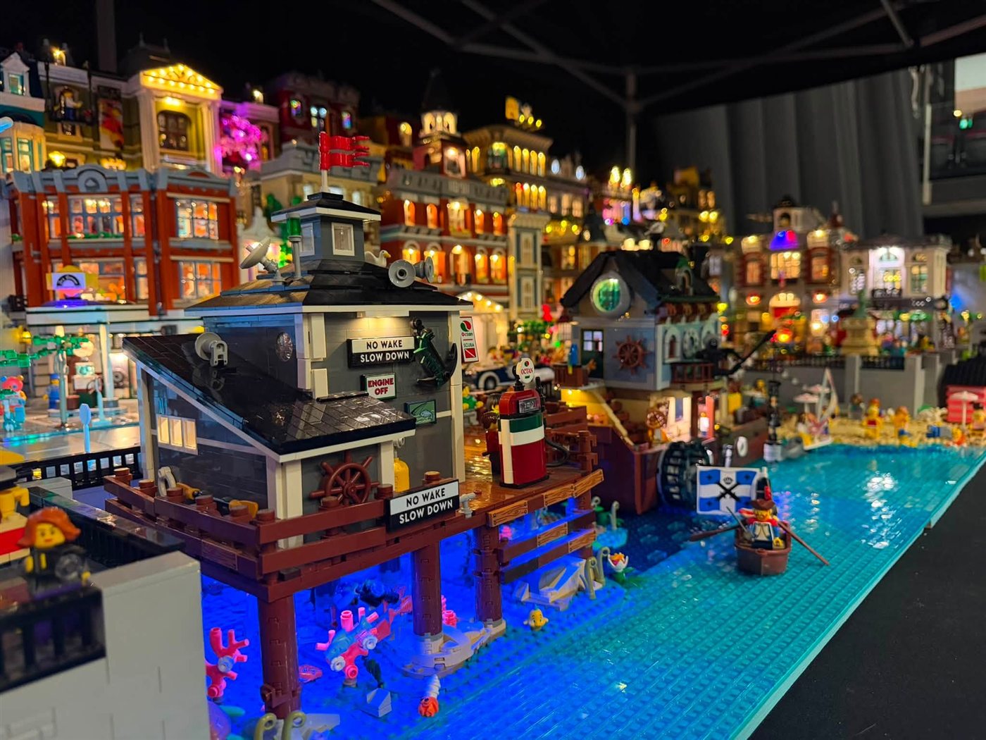 A large LEGO city display at the Southland Brick Show