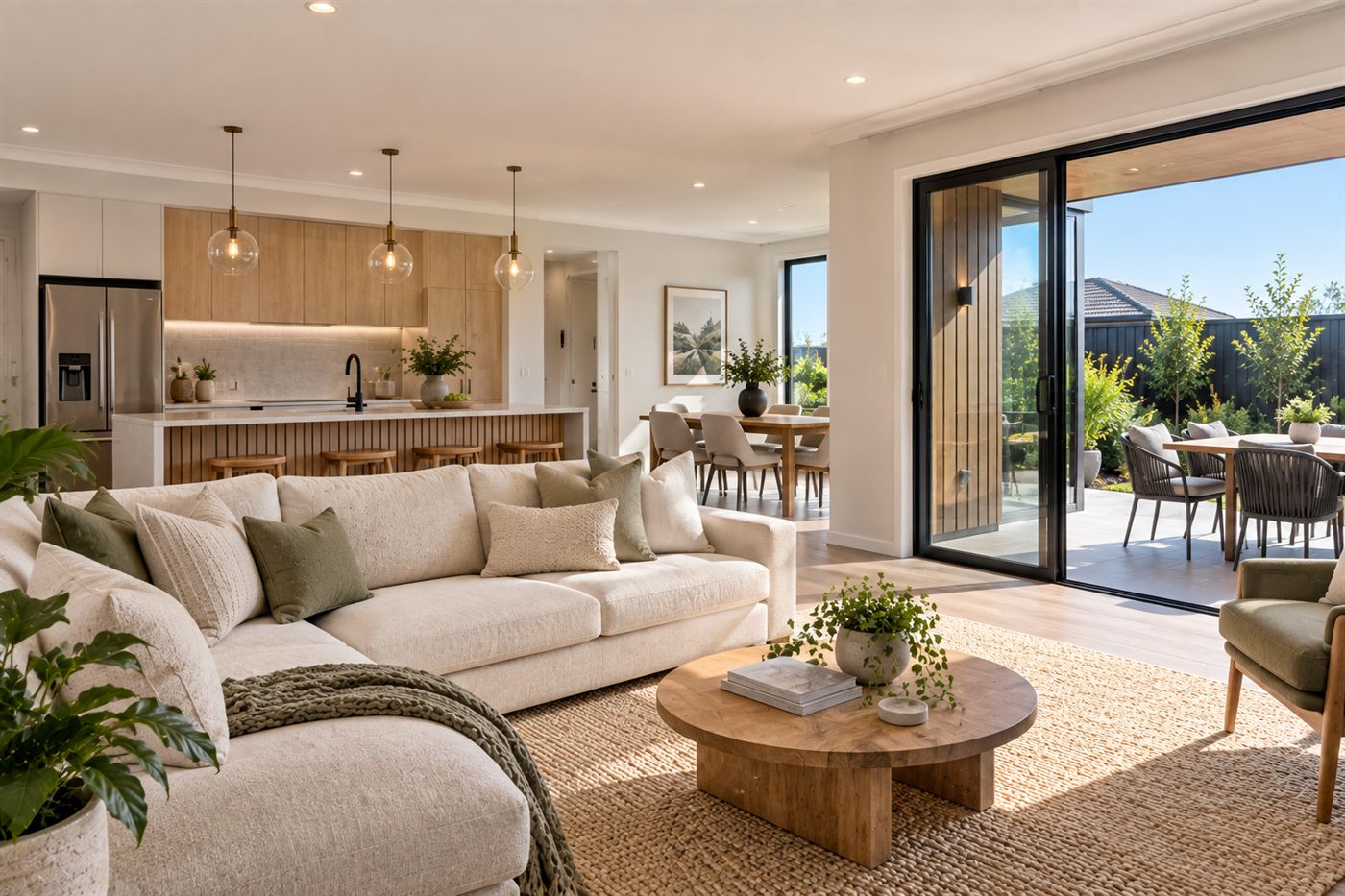 A bright open-plan living and dining space